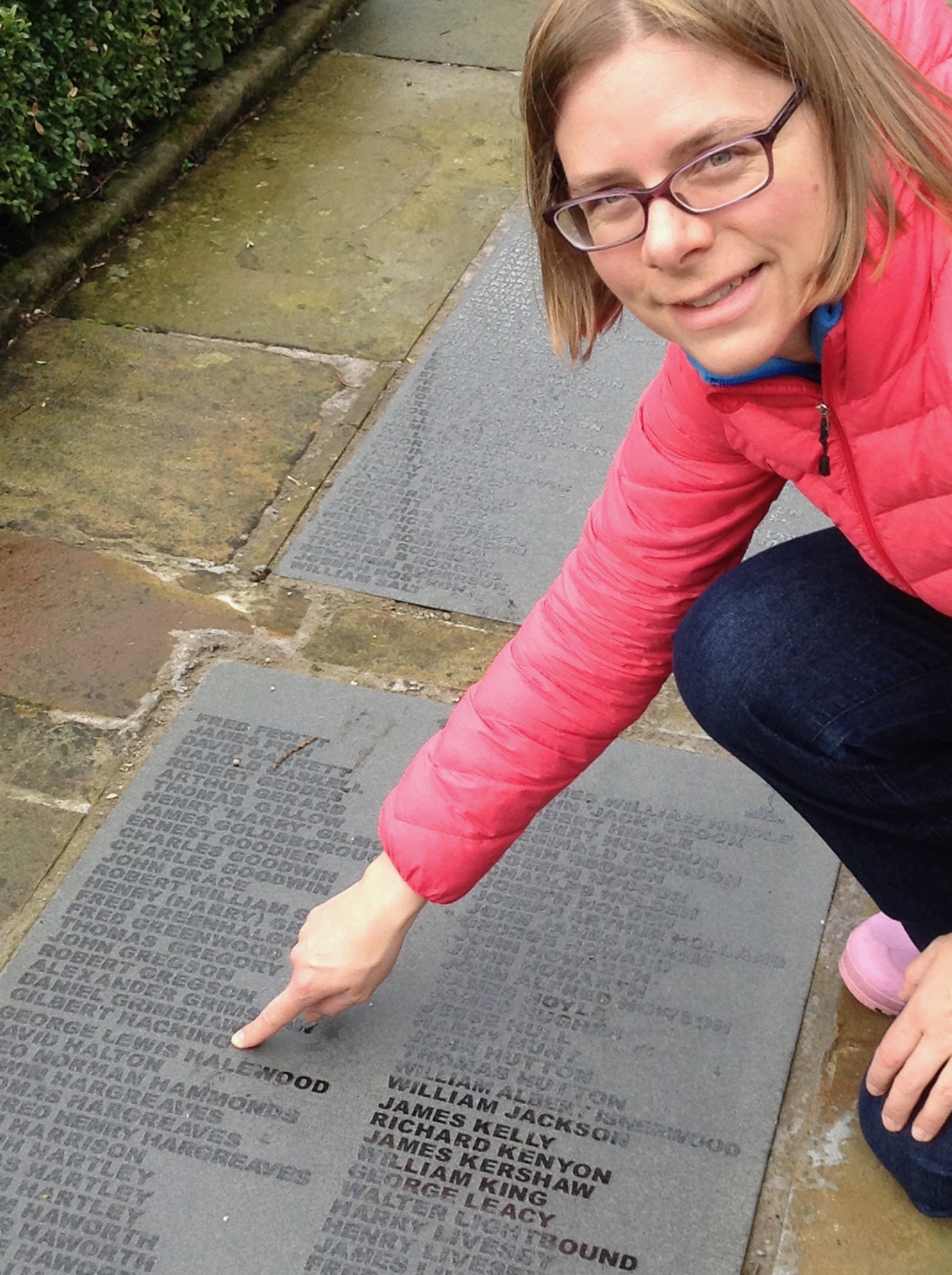 stephanie warner finds gilbert hacking name on memorial.jpg